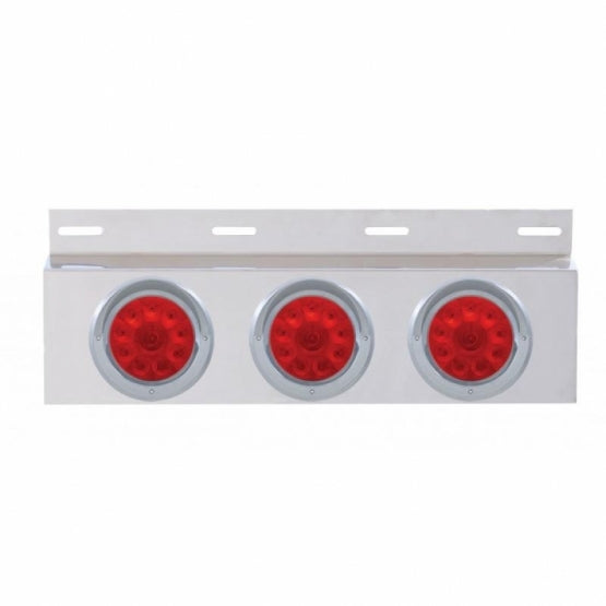 Stainless Top Mud Flap Plate With 3 x 10 LED 4" Lights &amp; Visors - Red LED/Red Lens (Each)