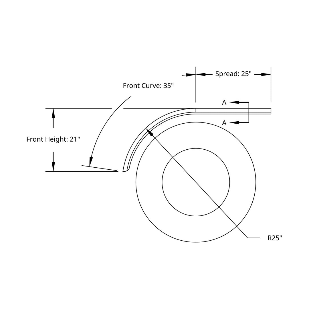 60" 430 Stainless Steel (16ga) Roll Formed Edge Smooth Half Fender - Stainless Steel Series (Pair)