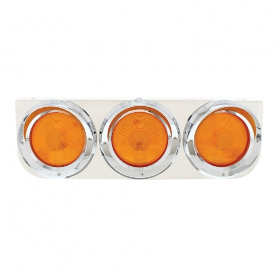 Stainless Light Bracket With 3 x 4" Lights &amp; Visors - Amber Lens