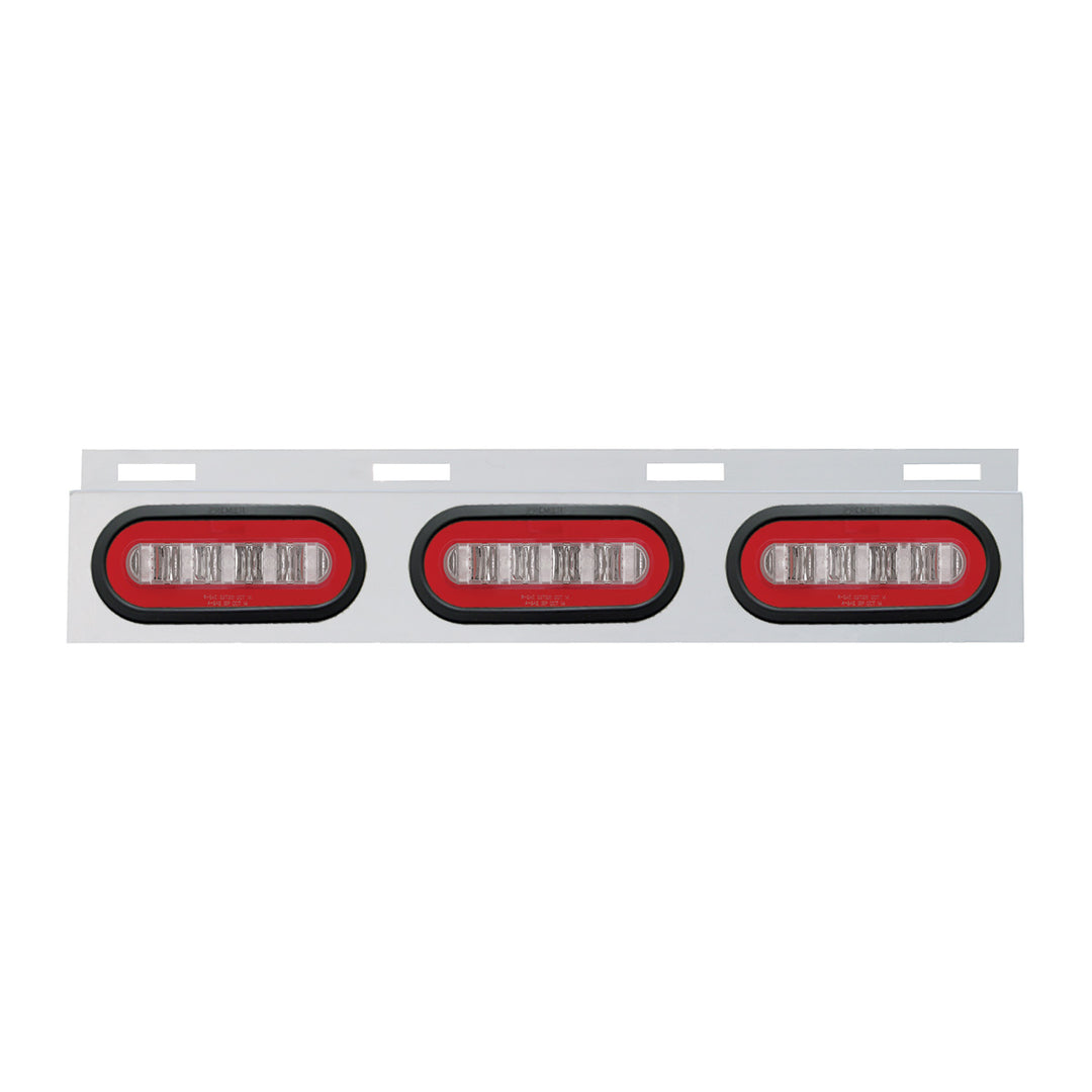 Stainless Top Mud Flap Bracket With 3 x 22 LED 6" Oval GloLight &amp; Grommet - Red LED/Clear Lens (Each)