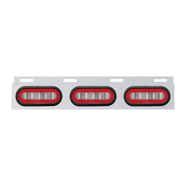 Stainless Top Mud Flap Bracket With 3 x 22 LED 6" Oval GloLight &amp; Grommet - Red LED/Clear Lens (Each)