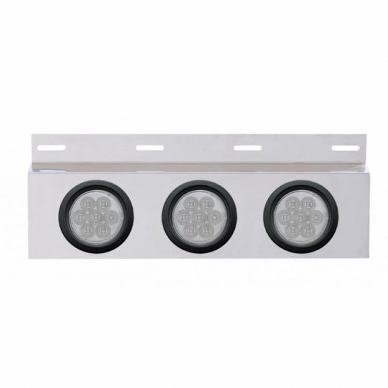 Stainless Top Mud Flap Plate With 3 x 7 LED 4" Reflector Lights &amp; Grommets - Red LED/Clear Lens (Each)