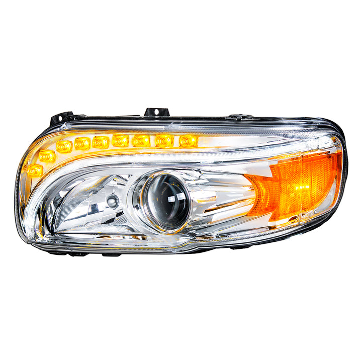 Chrome Projection Headlight With LED Turn &amp; DRL For Peterbilt 389 (2008-2023) &amp; 388 (2008-2015) - Driver