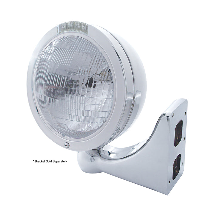 Stainless Steel Bullet Classic Headlight H6024 Bulb &amp; LED Turn Signal - Clear Lens