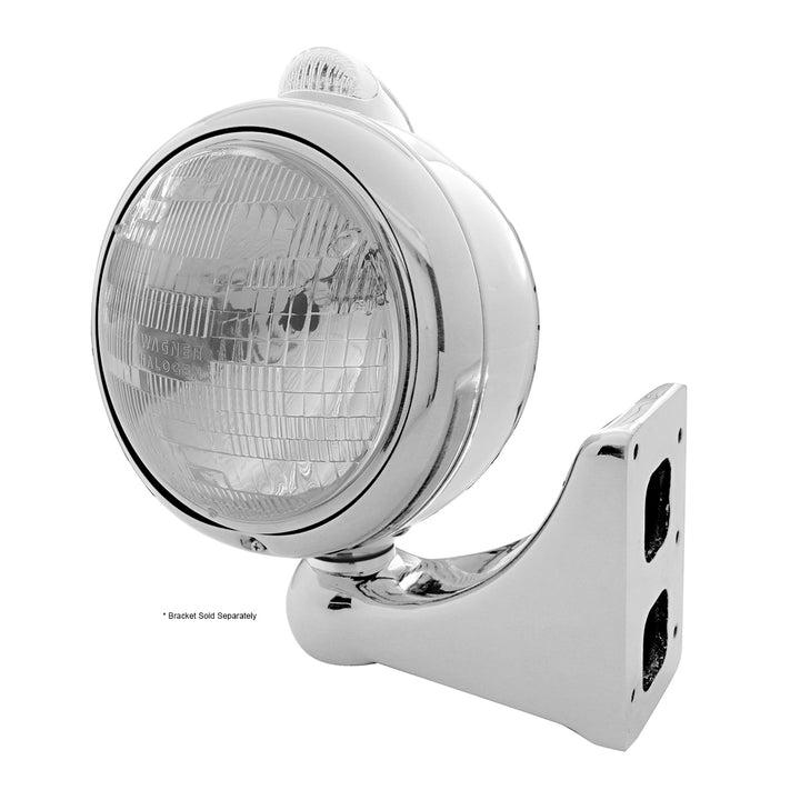 Stainless Steel Guide 682-C Style Headlight H6024 &amp; LED Turn Signal - Clear Lens