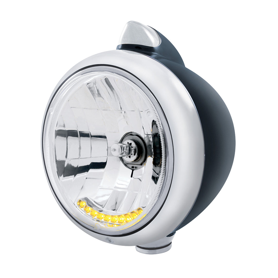 Black Guide 682-C Headlight H4 With 10 Amber LED &amp; Original Style LED Signal - Clear Lens