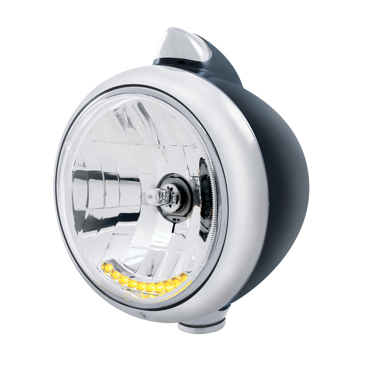 Black Guide 682-C Headlight H4 With 10 Amber LED &amp; Original Style LED Signal - Clear Lens