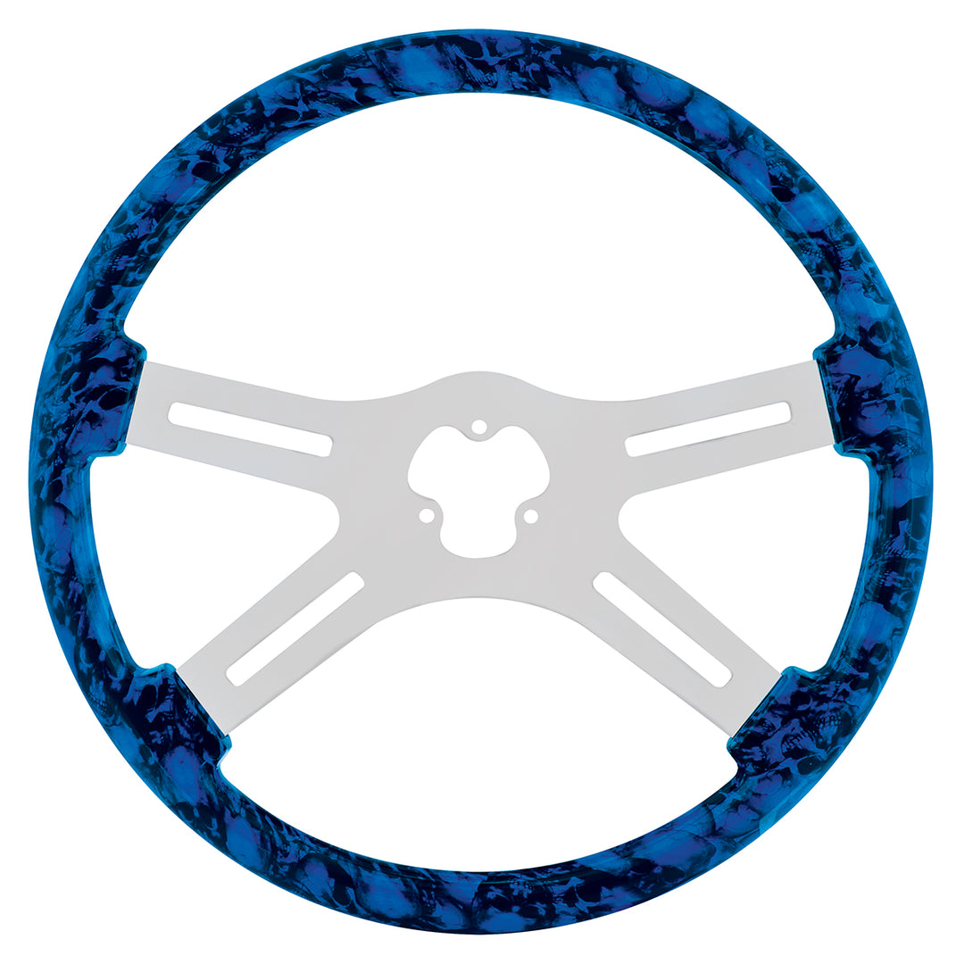18" Skull Steering Wheel Only With Hydro - Dip Finish Wood - Blue
