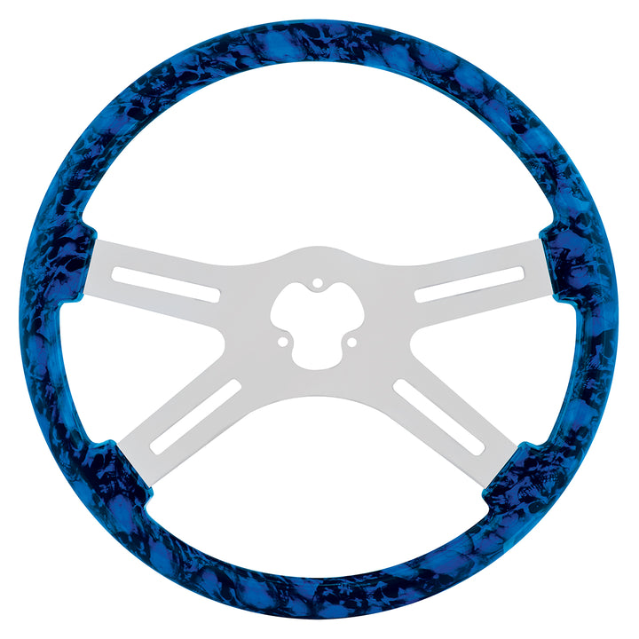 18" Skull Steering Wheel Only With Hydro - Dip Finish Wood - Blue