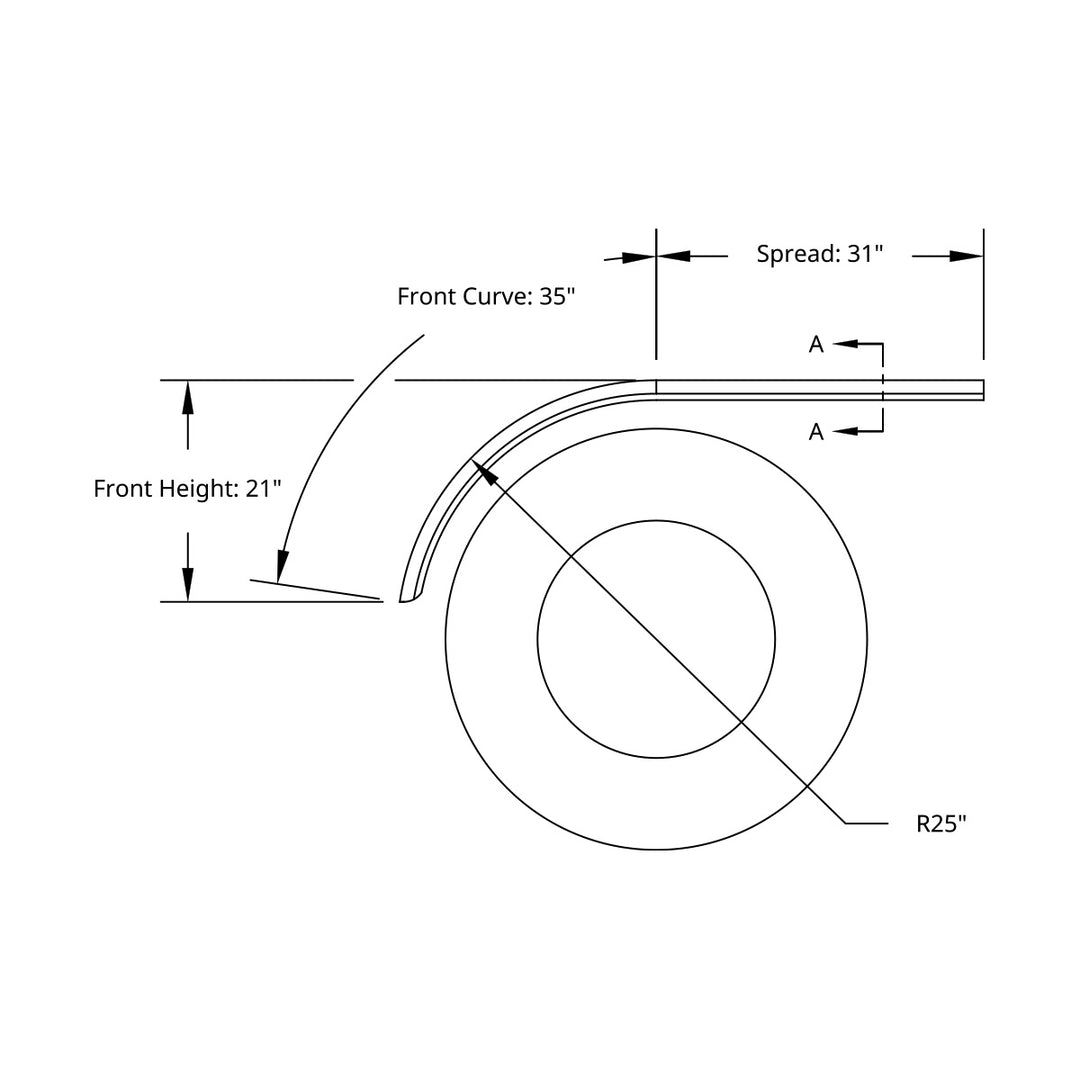 66" 430 Stainless Steel (16ga) Roll Formed Edge Smooth Half Fender - Stainless Steel Series (Pair)