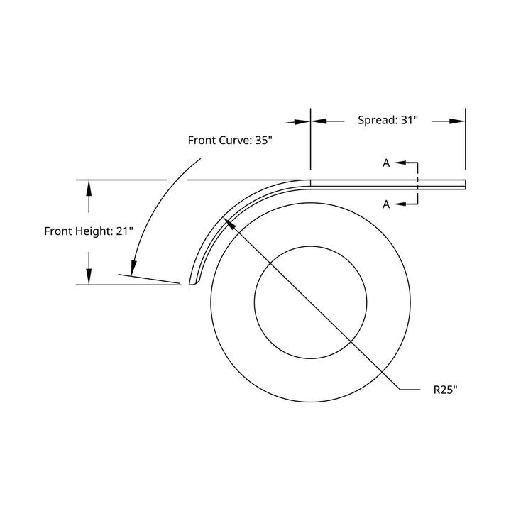 66" 430 Stainless Steel (16ga) Roll Formed Edge Smooth Half Fender - Stainless Steel Series (Pair)
