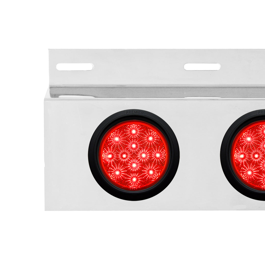 Stainless Top Mud Flap Plate With 3 x 12 LED 4" Lights &amp; Grommets - Red LED/Red Lens (Each)