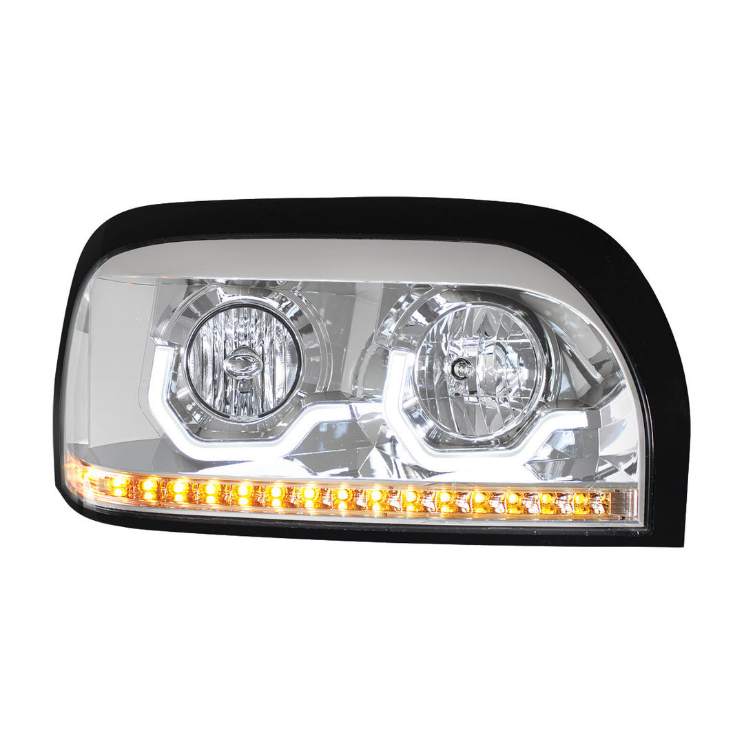 Chrome Headlight With LED Turn Signal &amp; Light Bar For 1996-2010 Freightliner Century - Passenger