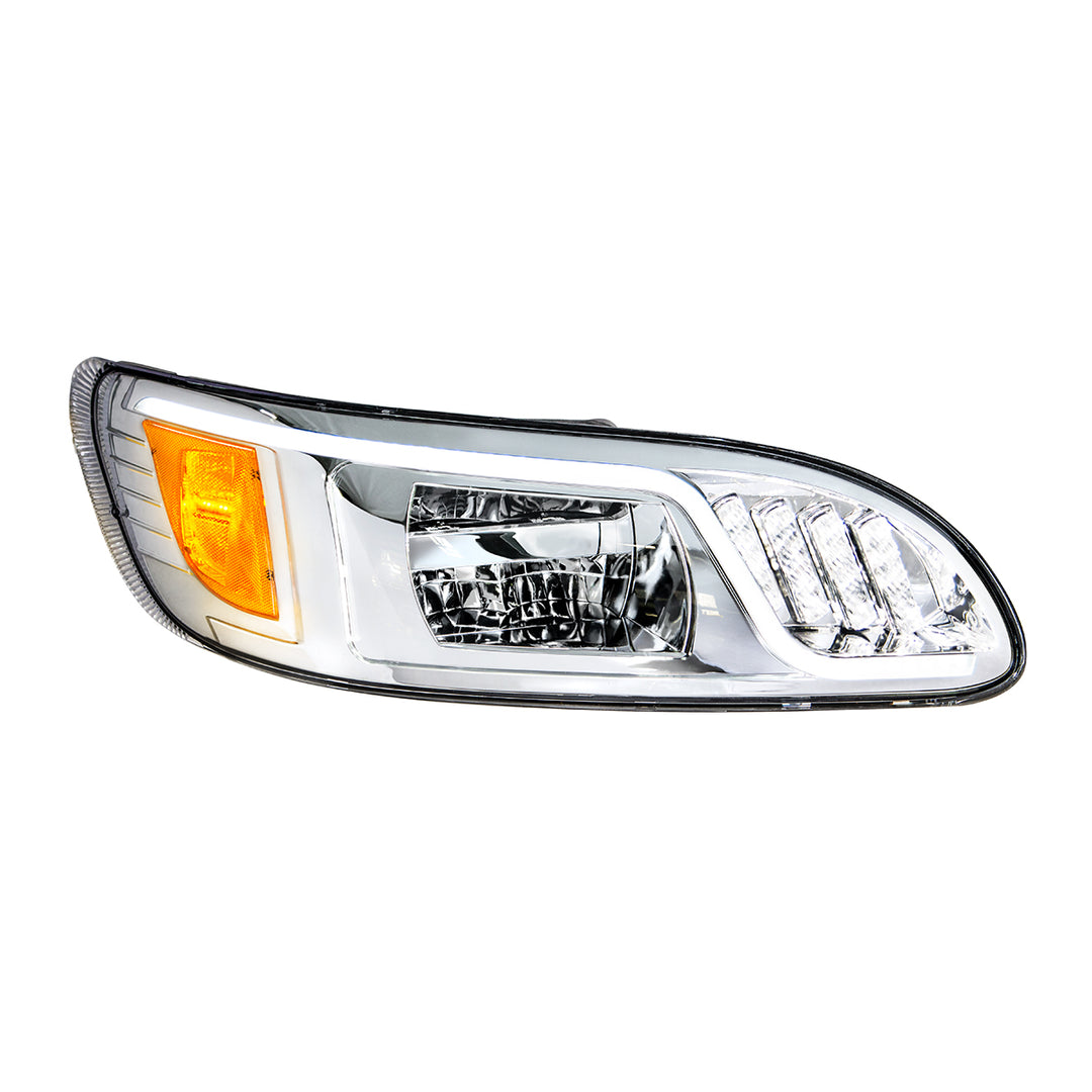 Chrome LED Headlight With LED Turn, Position, &amp; DRL For Peterbilt 386(2005-2015) &amp; 387(1999-2010) - Passenger