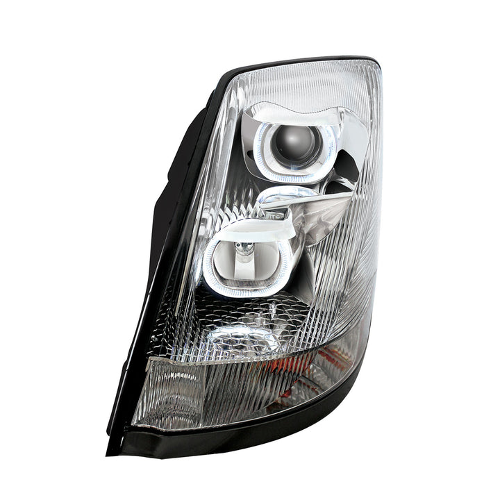 Chrome Projection Headlight With White LED Light Bar For 2003-2017 Volvo VN/VNL - Driver