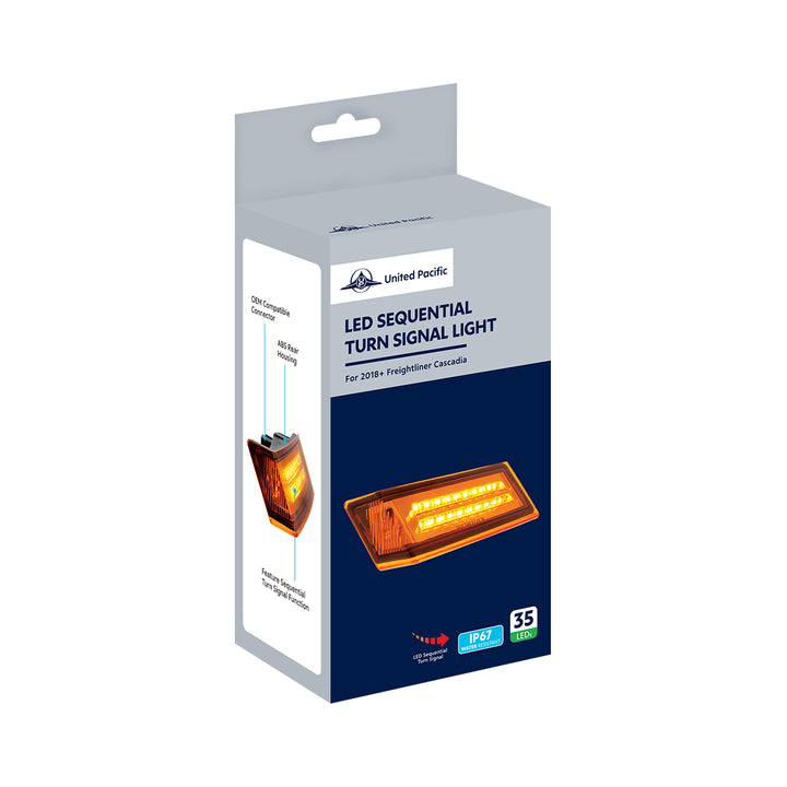 35 LED Sequential Turn Signal Light For 2018-2025 Freightliner Cascadia - Driver - Amber LED/Amber Lens