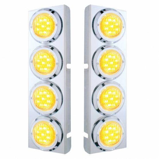 Stainless Steel Front Air Cleaner Bracket With 8 x 9 LED 2" Lights &amp; Bezels For Peterbilt - Amber LED/Clear Lens