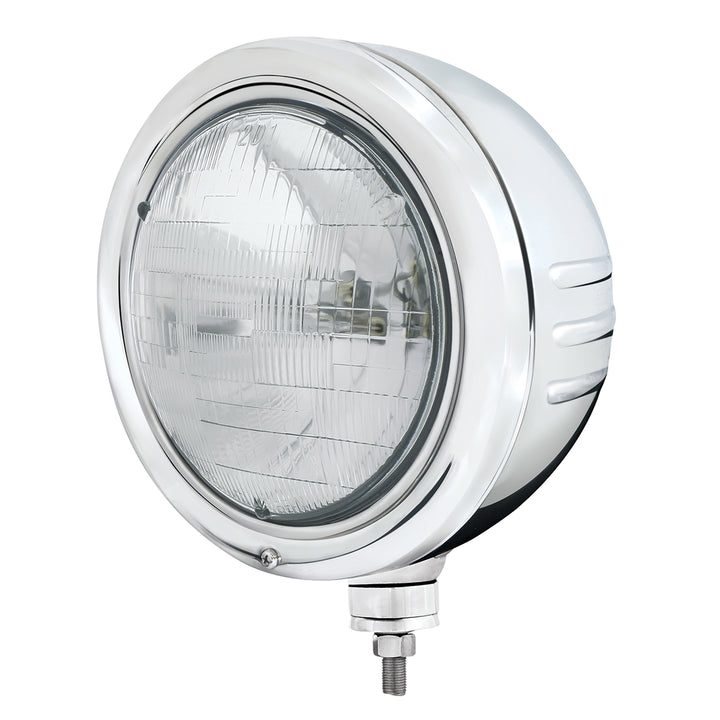 Stainless Classic Embossed Stripe Headlight Housing With H6024 Halogen Headlight