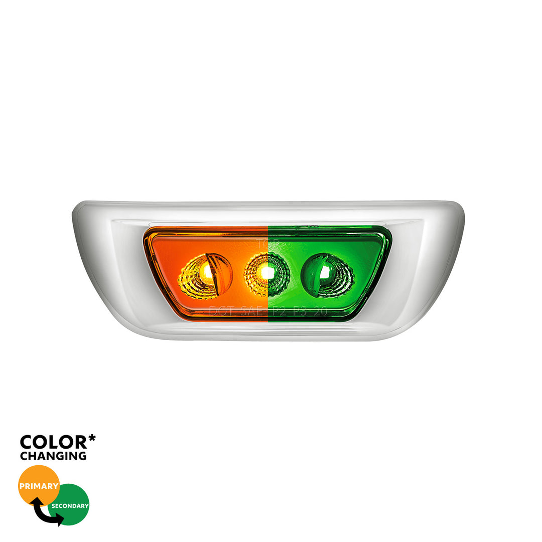 3 LED Double Fury Cab Light For 2013-2021 Kenworth T680 &amp; 2012-2021 Peterbilt 579 - Amber &amp; Green LED