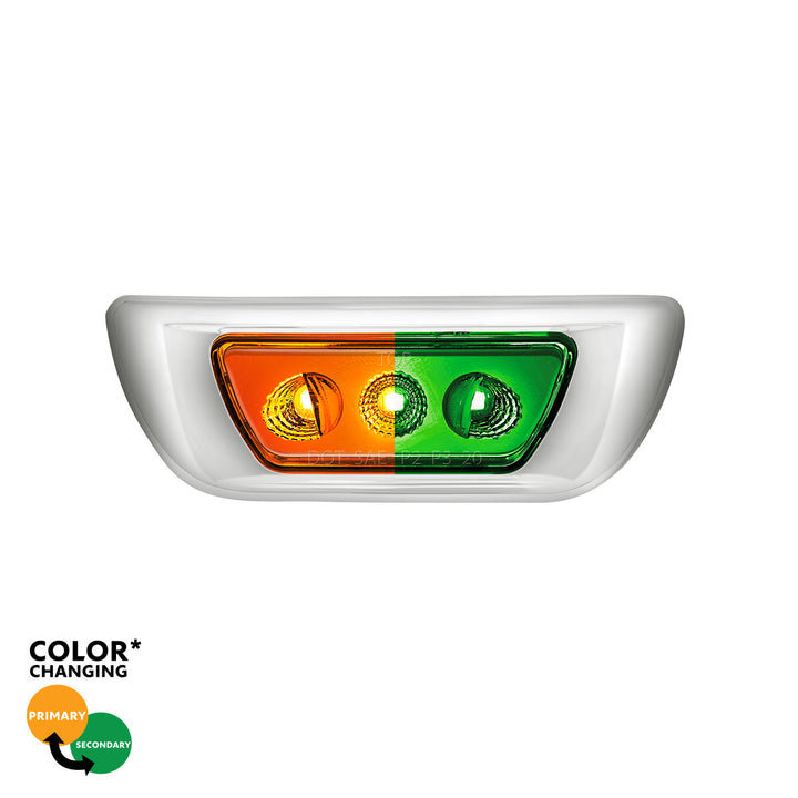 3 LED Double Fury Cab Light For 2013-2021 Kenworth T680 &amp; 2012-2021 Peterbilt 579 - Amber &amp; Green LED