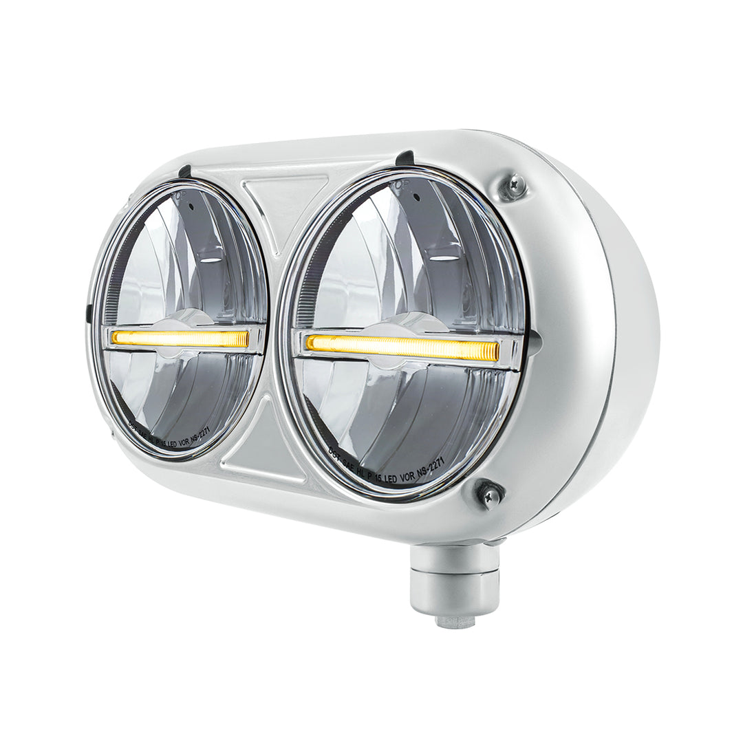 Headlight Assembly With 304 Stainless Steel Housing &amp; LED Headlights W/Amber LED Position Light For Peterbilt 359 - Passenger
