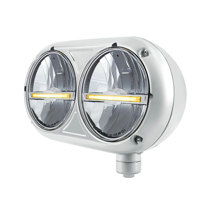 Headlight Assembly With 304 Stainless Steel Housing &amp; LED Headlights W/Amber LED Position Light For Peterbilt 359 - Passenger
