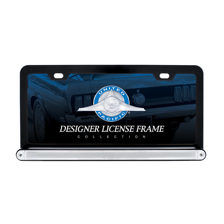 Black License Plate Frame With 24 LED 12" GloLight Bar - Red LED/Clear Lens