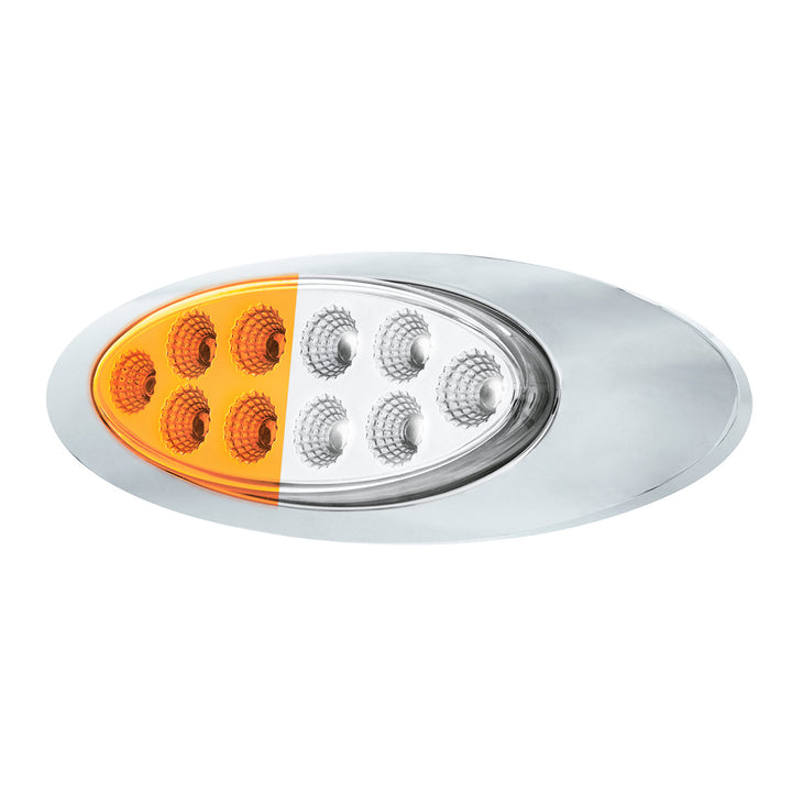 10 LED Oval Double Fury Light With Clear Lens &amp; Chrome Bezel (Clearance/Marker) - Amber &amp; White LED/Clear Lens
