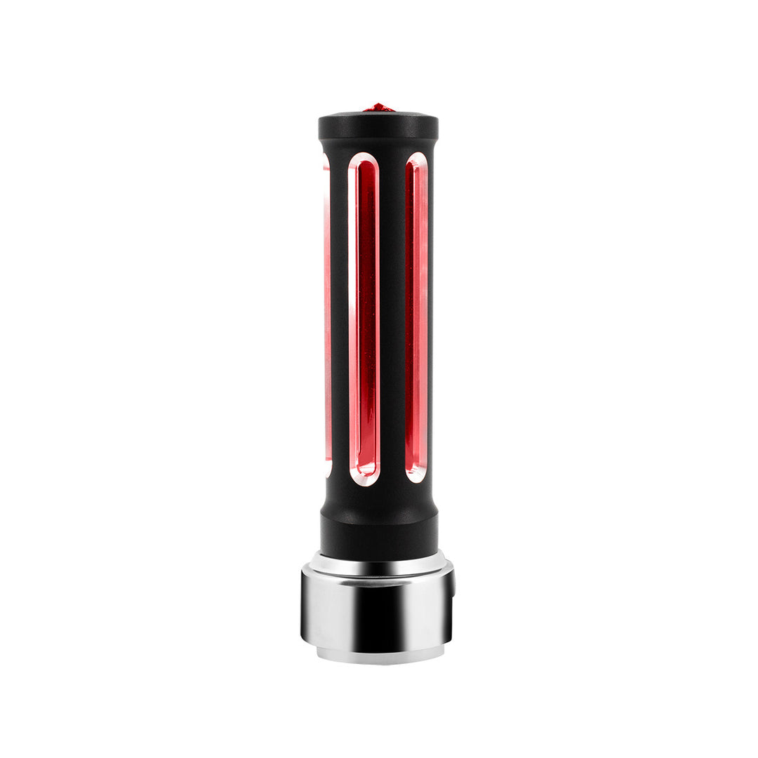 Thread-On Matte Black Sonoma Style Gearshift Knob With LED 13/15/18 Speed Adapter - Red Crystal/Red LED