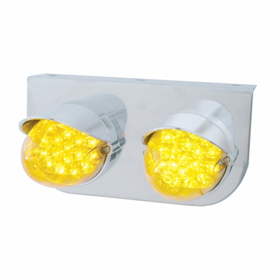 Stainless Light Bracket With 2 x 19 LED Reflector Lights &amp; Visors - Amber LED/Amber Lens