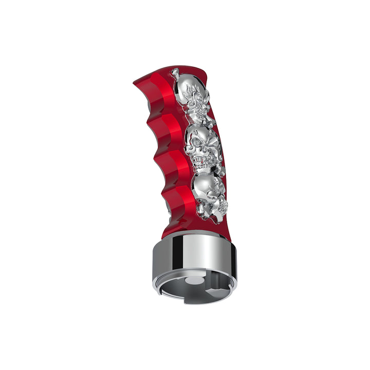 Thread-On Skulls Pistol Grip Gearshift Knob With Chrome 9/10 Speed Adapter - Candy Red With Chrome Skulls
