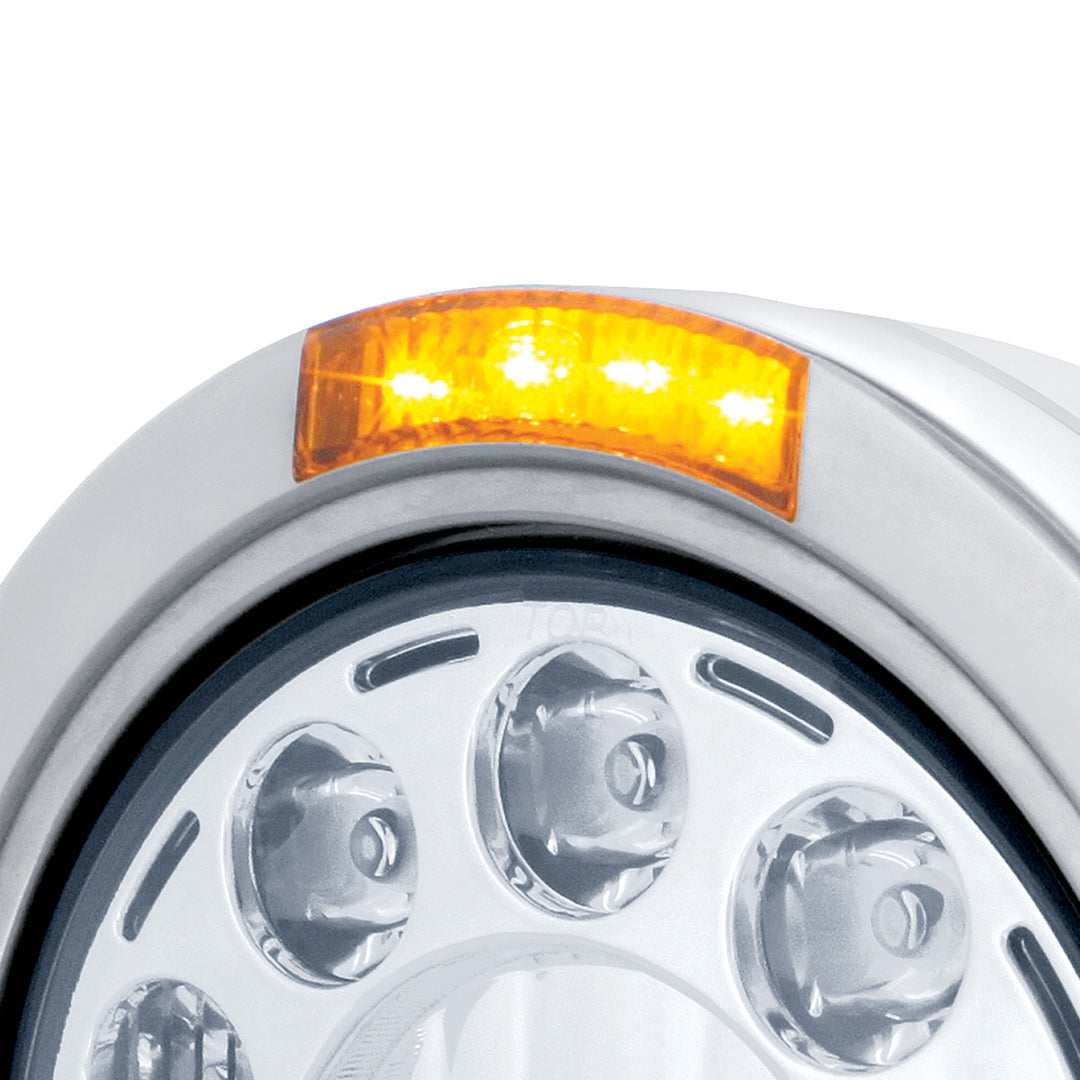 Stainless Bullet Classic Headlight 11 LED Bulb With Dual Mode LED Signal - Amber Lens