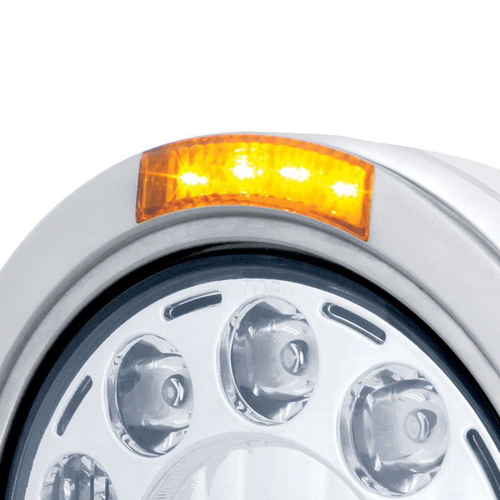 Stainless Bullet Classic Headlight 11 LED Bulb With Dual Mode LED Signal - Amber Lens