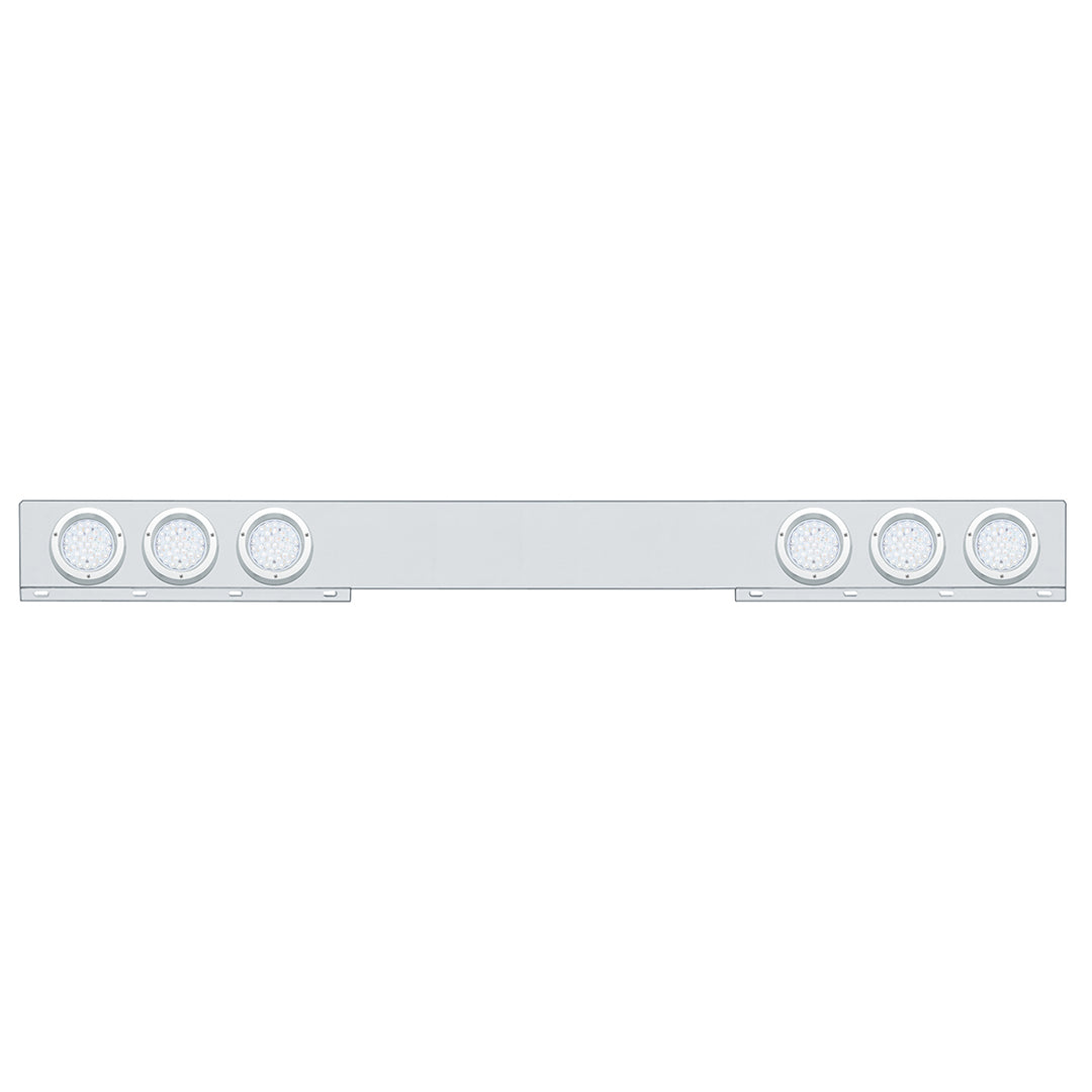 Stainless 1 Piece Rear Light Bar With 6 x 36 LED 4" Lights &amp; Bezels - Red LED/Clear Lens