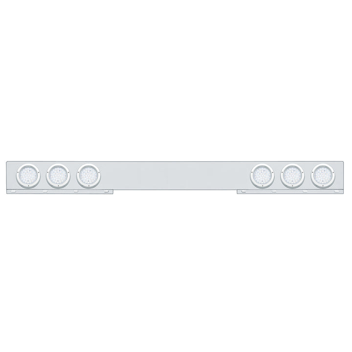 Stainless 1 Piece Rear Light Bar With 6 x 36 LED 4" Lights &amp; Bezels - Red LED/Clear Lens