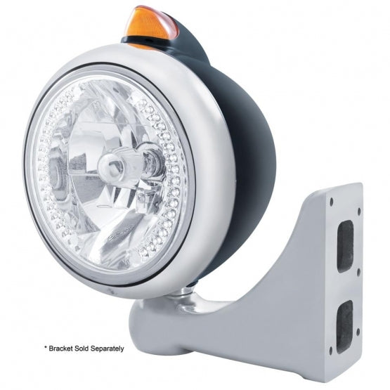 Black Guide 682-C Headlight H4 With White LED &amp; Original Style LED Signal - Amber Lens