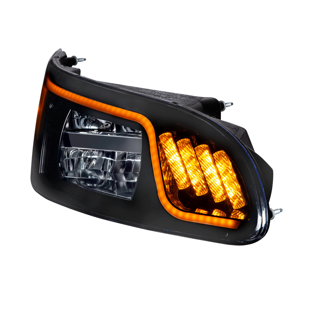 Black LED Headlight With LED Turn, Position, &amp; DRL For Peterbilt 386 (2005-2015) &amp; 387 (1999-2010) - Passenger