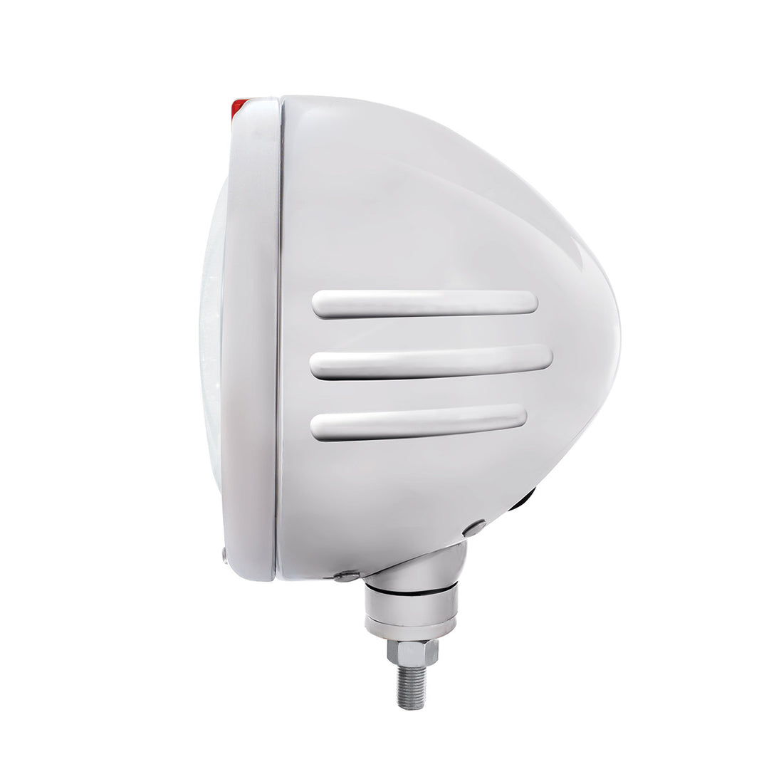 Stainless Steel Classic Embossed Stripe Headlight 11 LED Bulb &amp; Dual Mode LED Signal - Amber Lens