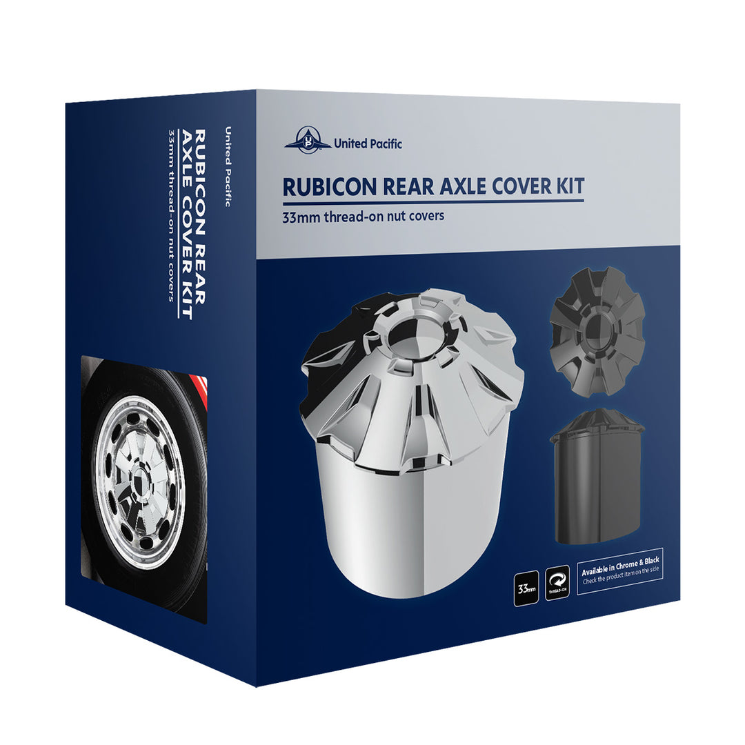 Rubicon Rear Axle Cover Kit With 33mm Thread-On Nut Covers - Chrome