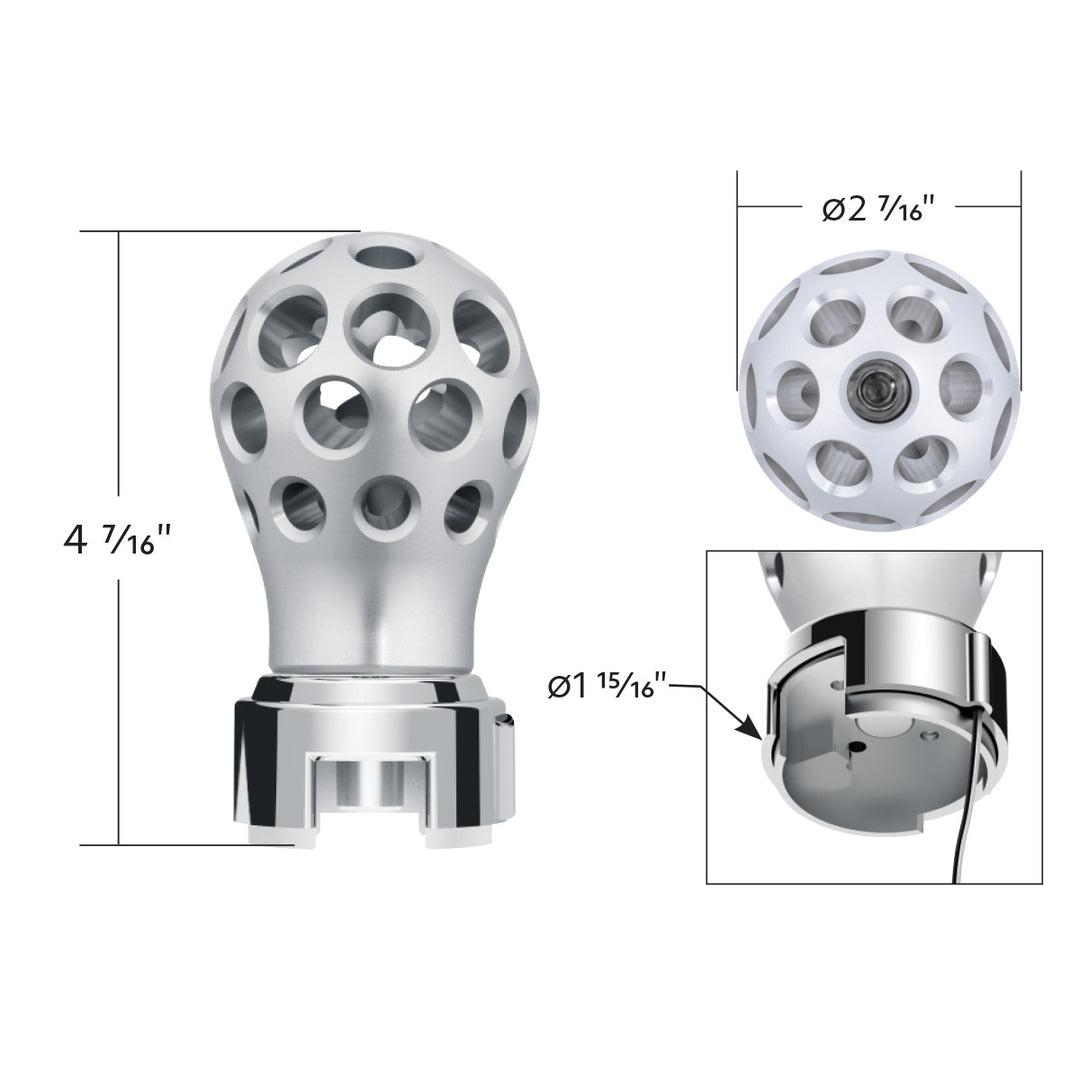 Thread-On Annodized Phoenix Style Ball Gearshift Knob With LED 13/15/18 Speed Adapter - Green LED