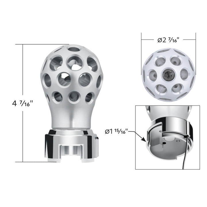 Thread-On Annodized Phoenix Style Ball Gearshift Knob With LED 13/15/18 Speed Adapter - Green LED