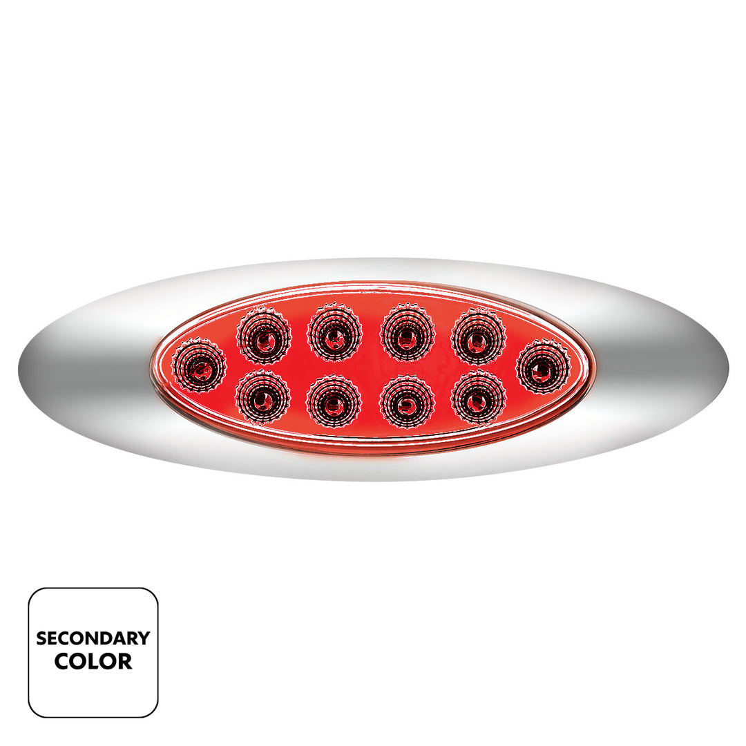 10 LED Oval Double Fury Light With Clear Lens &amp; Chrome Bezel (Clearance/Marker) - Amber &amp; Red LED/Clear Lens