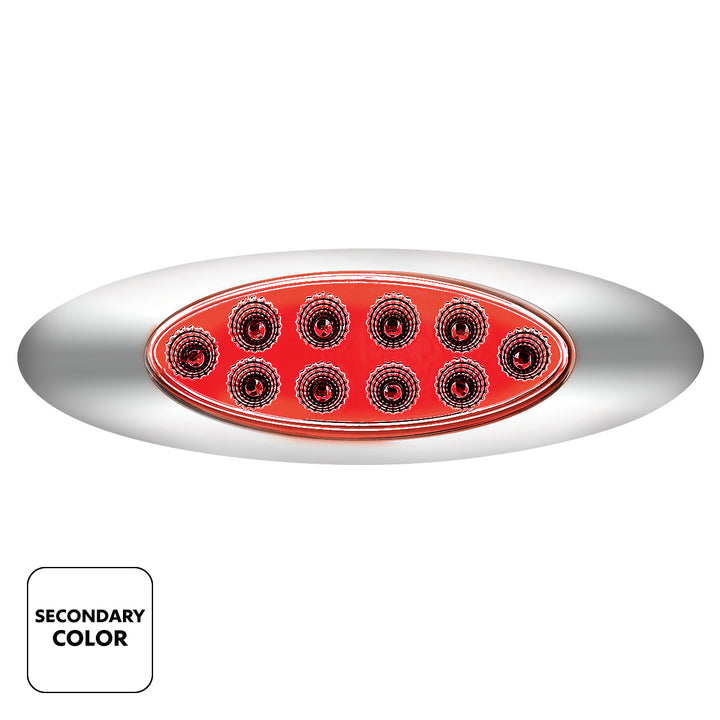 10 LED Oval Double Fury Light With Clear Lens &amp; Chrome Bezel (Clearance/Marker) - Amber &amp; Red LED/Clear Lens