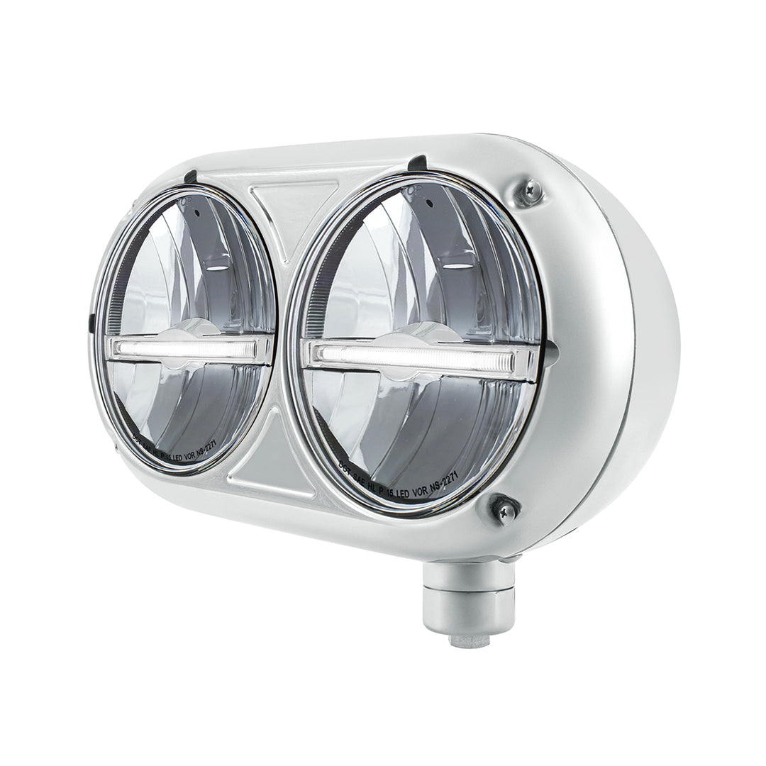 Headlight Assembly With 304 Stainless Steel Housing &amp; LED Headlights W/White LED Position Light For Peterbilt 359 - Passenger