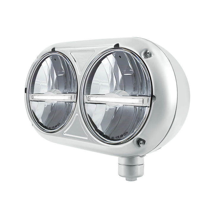 Headlight Assembly With 304 Stainless Steel Housing &amp; LED Headlights W/White LED Position Light For Peterbilt 359 - Passenger