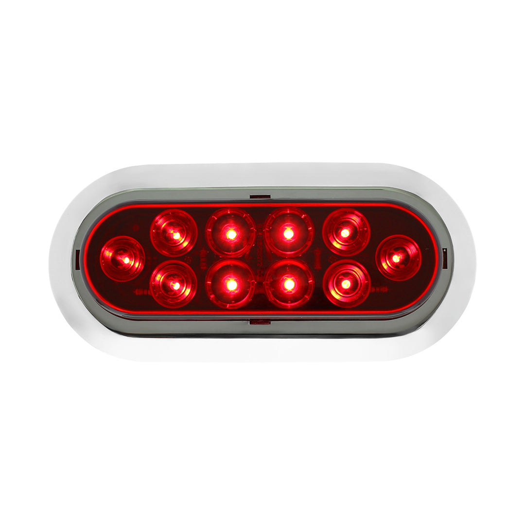 10 LED 6" Oval Light With Bezel (Stop, Turn &amp; Tail) - Red LED/Red Lens