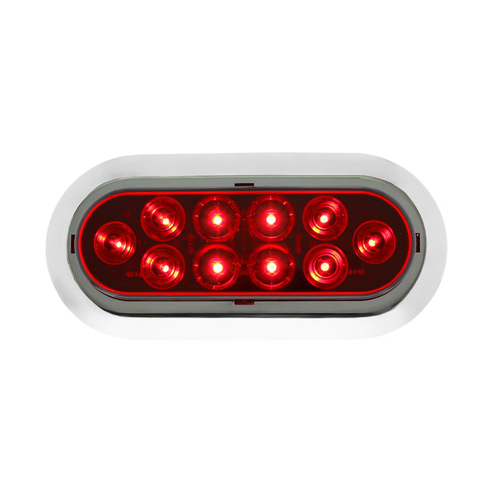 10 LED 6" Oval Light With Bezel (Stop, Turn &amp; Tail) - Red LED/Red Lens