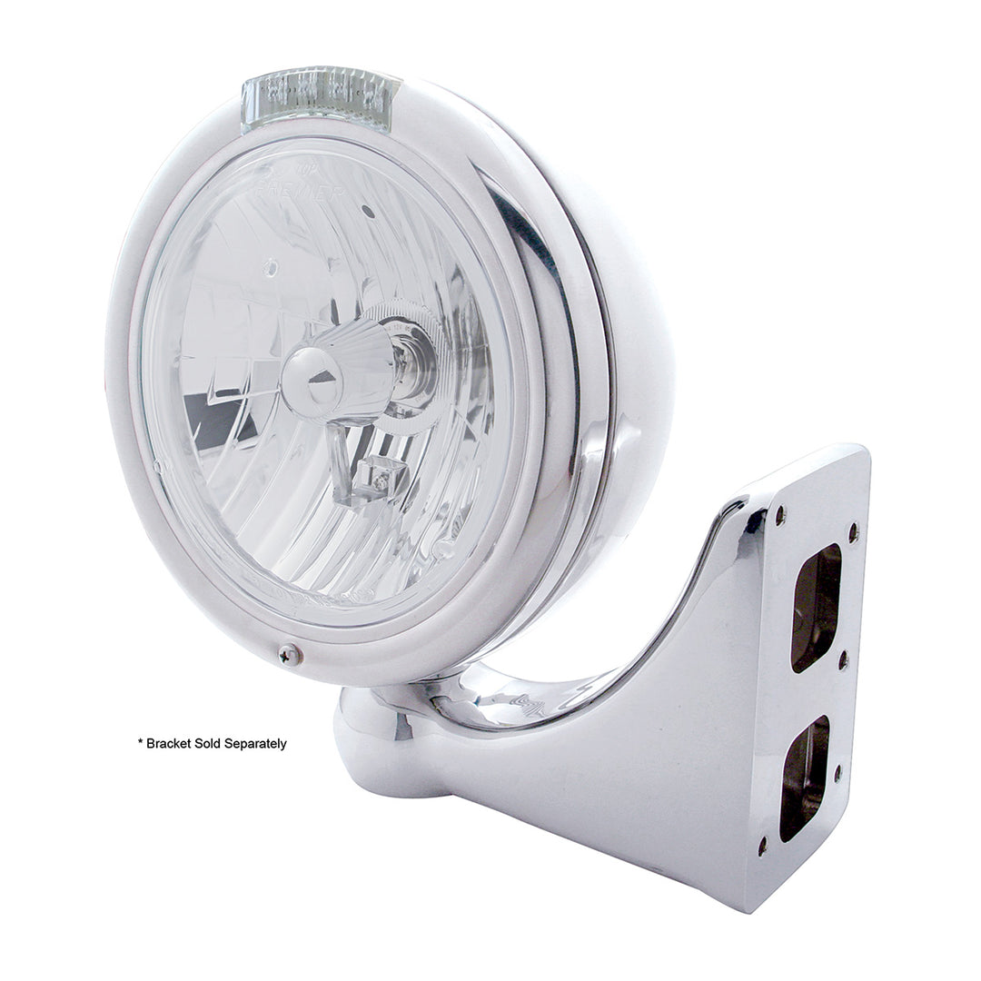Chrome Classic Headlight Crystal H4 Bulb &amp; LED Turn Signal - Clear Lens