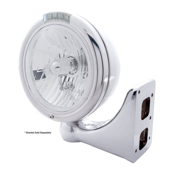 Chrome Classic Headlight Crystal H4 Bulb &amp; LED Turn Signal - Clear Lens