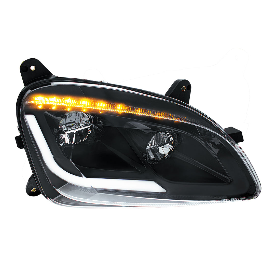 Black LED Headlight W/Sequential LED Turn Signal For Peterbilt 579 (2012-21) &amp; 587 (2010-16) - Passenger